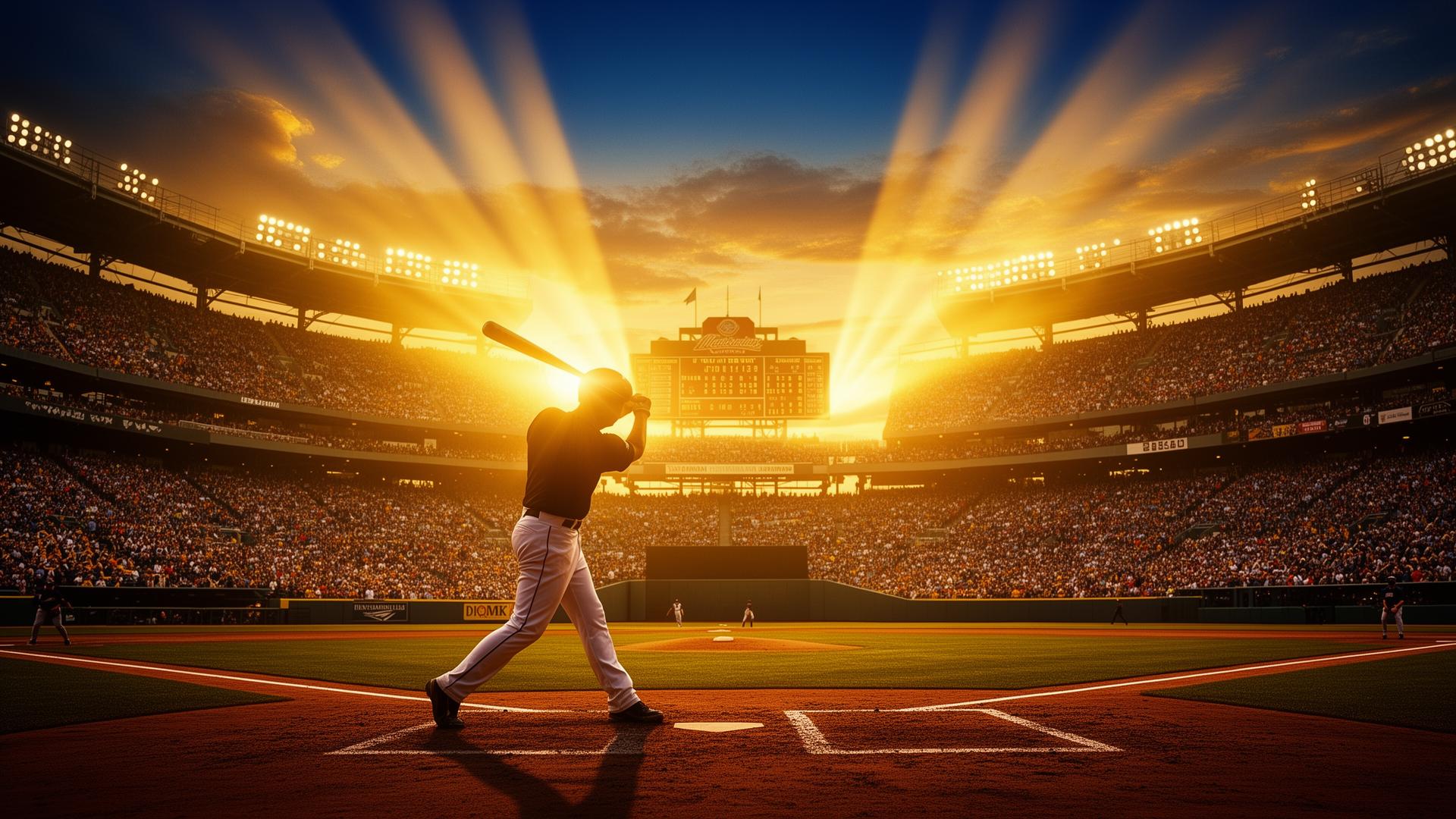 Cinematic baseball stadium at golden hour